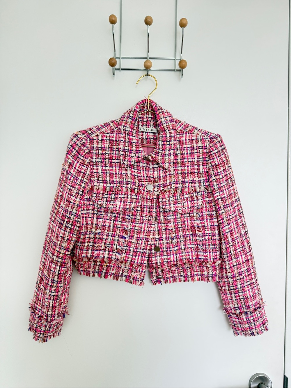 Alice + Olivia Pink Multi Tweed Cropped Jacket